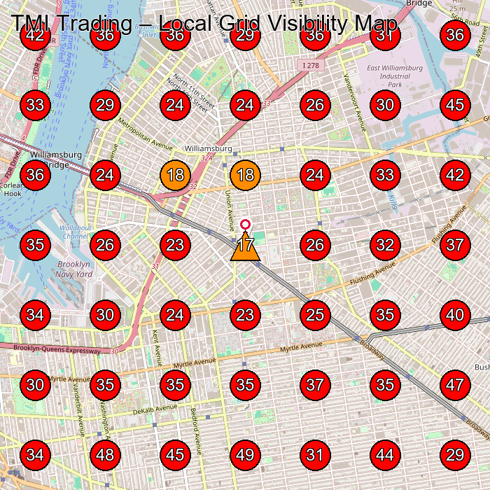 TMI Trading GeoGrid visibility map for Food Manufacturer in Brooklyn
